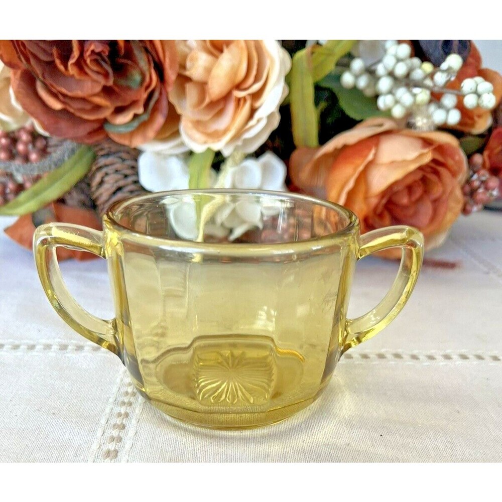 Vintage Federal Glass Amber Color Sugar Bowl – Double Handle